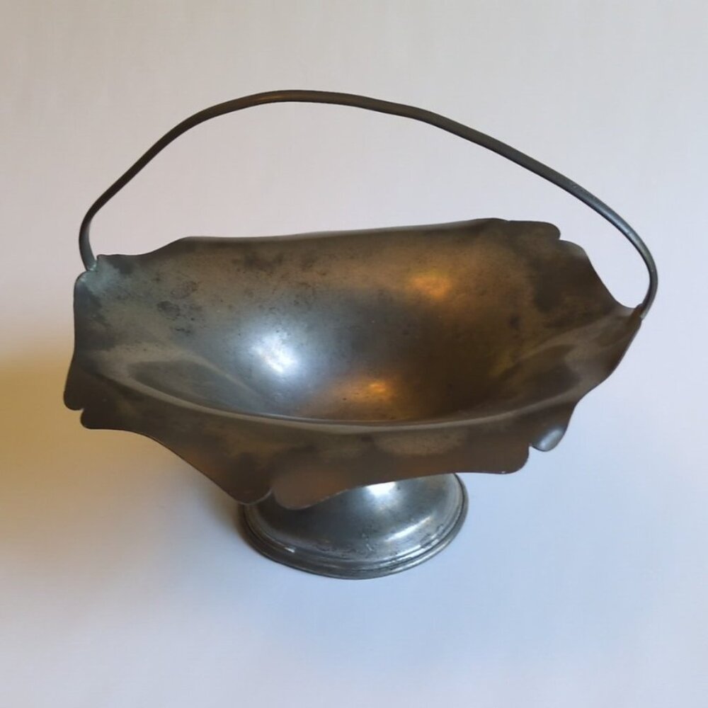 Vintage Pewter Metalware Basket Rustic Victorian Cabincore Tea Coffee Service